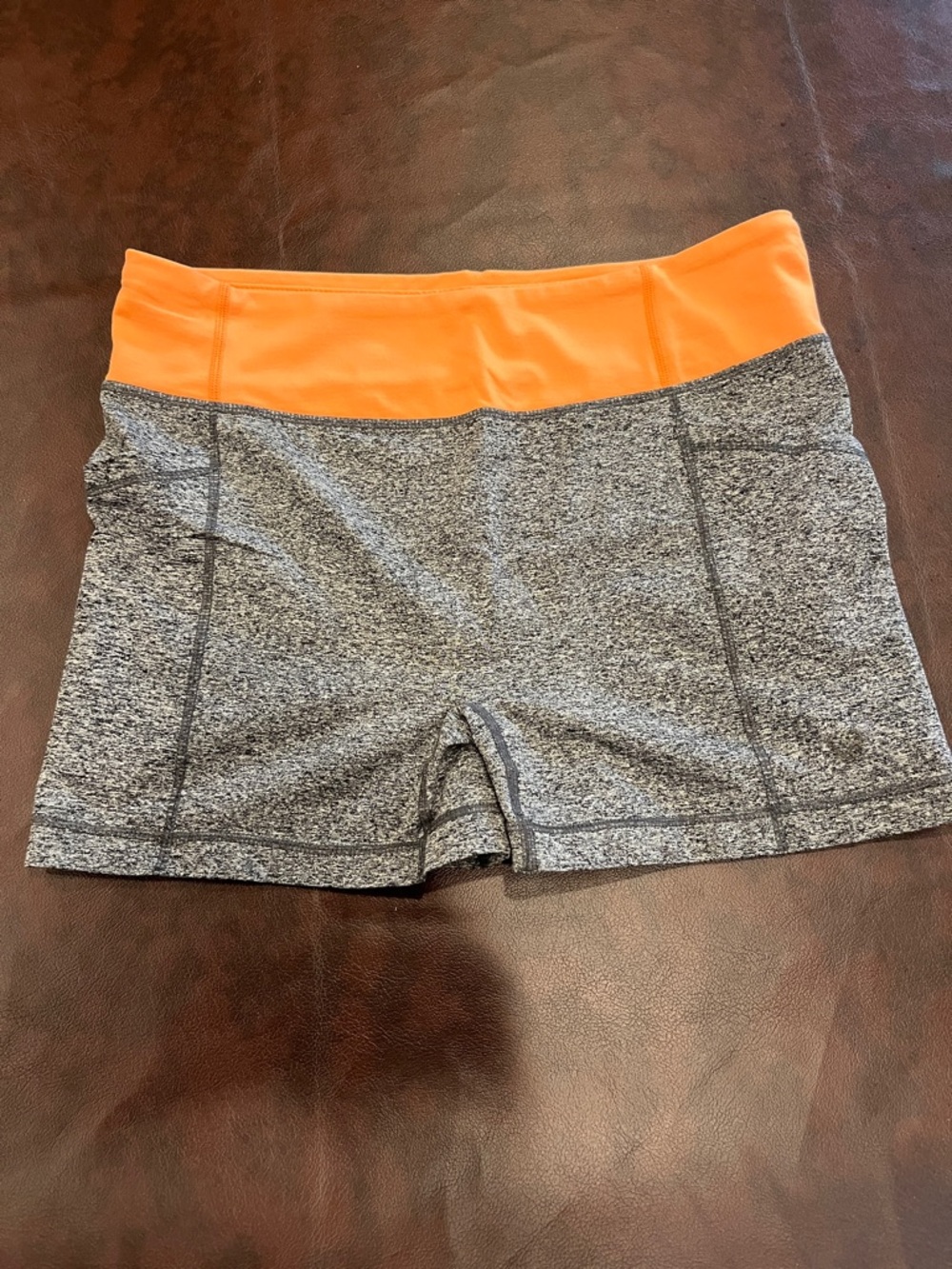 Women's Gray Active Shorts with Orange Waistband